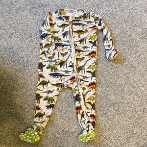 Zip-Front Kids Dinosaur Footed One-Piece in Cream and Green
